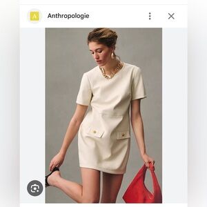 White Anthropologie “pleather” mini dress with pockets